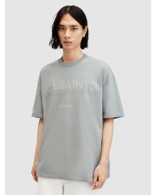 AllSaints Gray Laser Short Sleeve Crew T-shirt for men