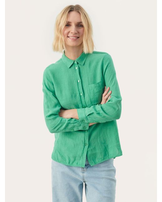 Part Two Green Kivas Linen Regular Fit Long Sleeve Shirt