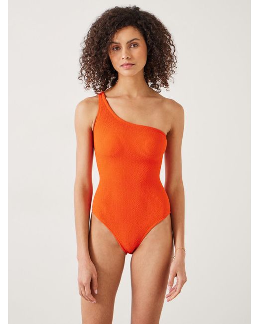 Hush Orange Oakley Crinkle Fabric One Shoulder Swimsuit