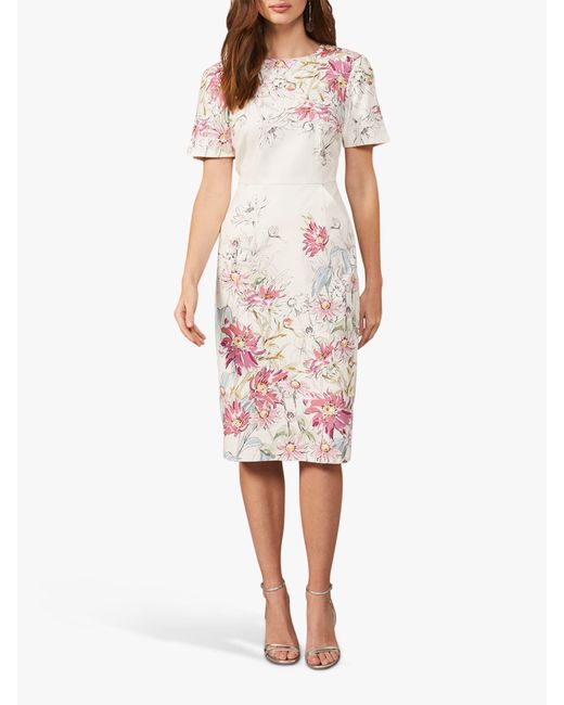 Phase Eight White Marie Floral Print Knee Length Dress