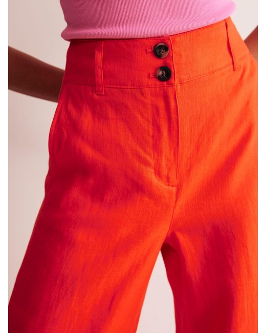 Boden Red Westbourne Linen Wide Leg Cropped Trousers