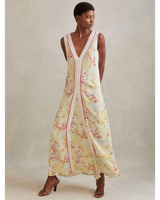 Reiss Natural Eliza - Pink/yellow Floral Print Maxi Dress