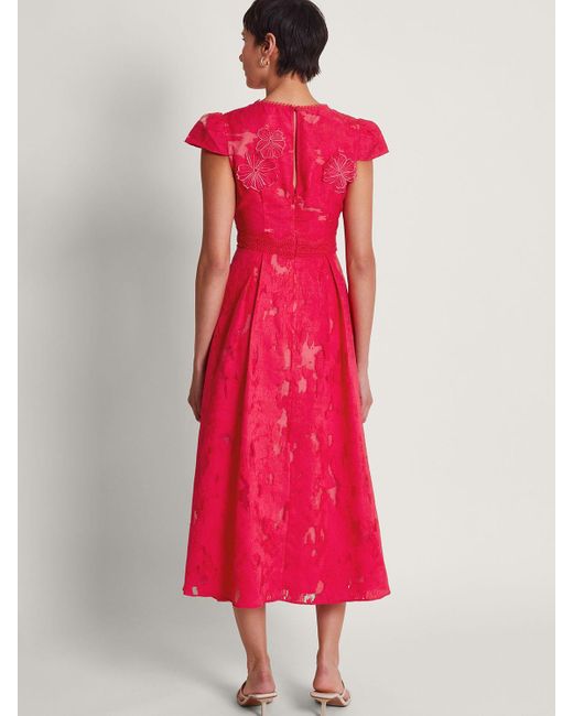 Monsoon Red Josie Jaquard Tea Dress