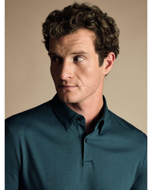Charles Tyrwhitt Blue Long Sleeve Jersey Polo Shirt for men