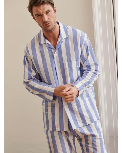 British Boxers Blue Crisp Cotton Striped Pyjamas for men