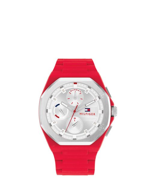 Tommy Hilfiger Red Octagon Dial Silicone Strap Watch for men