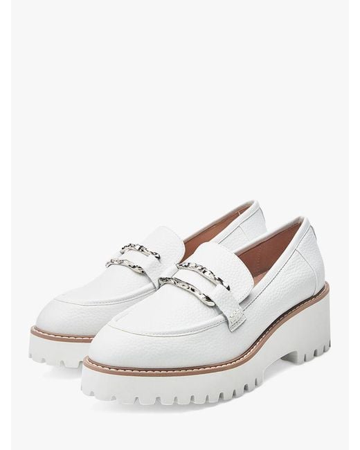 Moda In Pelle White Faythe Block Heel Chunky Leather Loafers