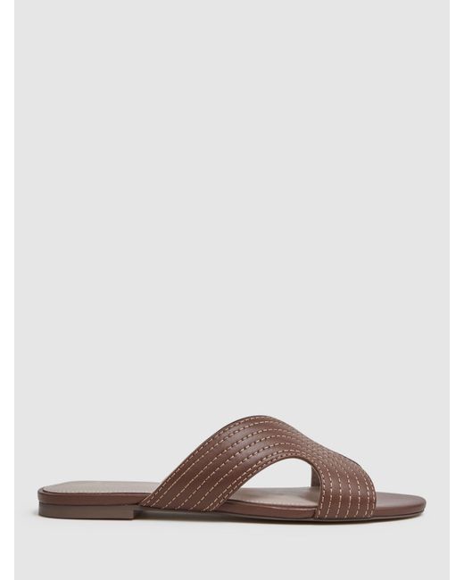 Reiss Brown Rose Leather Mules
