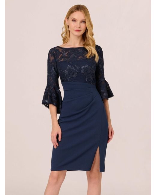 Adrianna Papell Blue Floral Lace Combo Sheath Dress