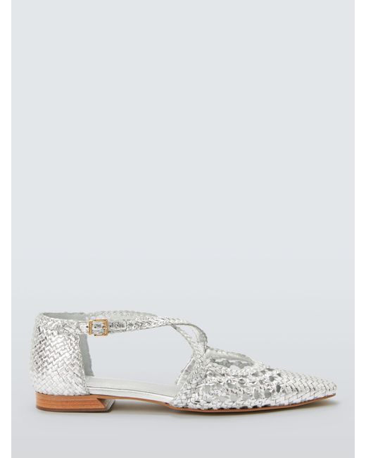 John Lewis White Happie Leather Woven Cross Strap Pointed Flats