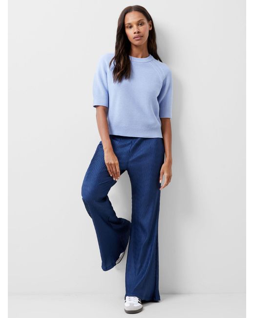 French Connection Blue Scarlette Flared Textured Trousers