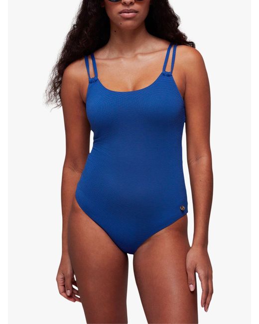 Whistles Blue Double Strap Textured Swimsuit