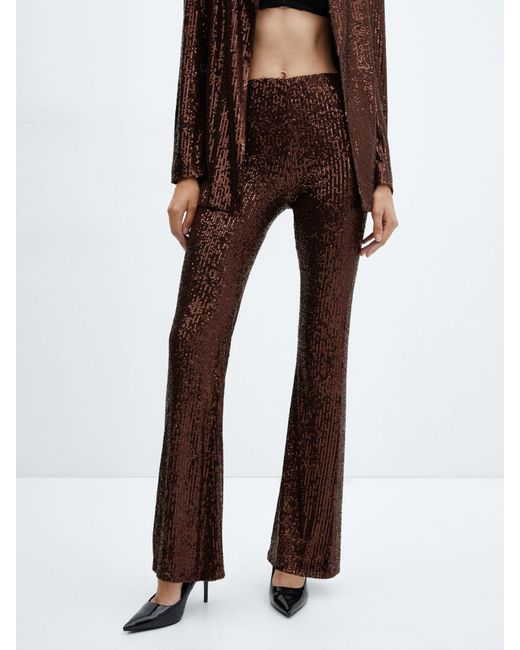 Mango Brown Xlenjuel Sequin Flared Trousers