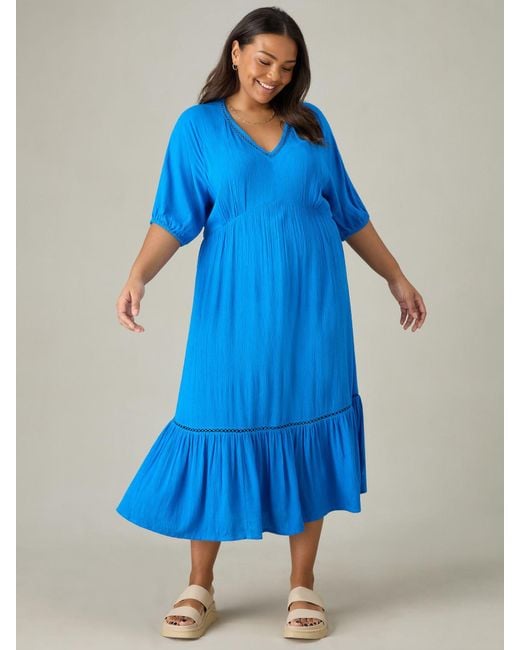 Live Unlimited Blue Curve V-neck Tiered Maxi Dress