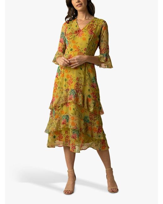 Raishma Yellow Alicia Floral Midi Dress