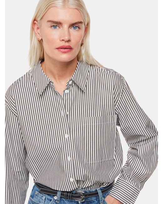 Whistles Gray Petite Striped Relaxed Fit Shirt