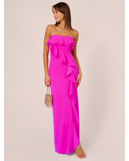 Adrianna Papell Pink Adrianna By Stretch Crepe Ruffle Column Maxi Dress