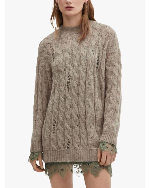 Mango Brown Home Distressed Cable Knit Jumper