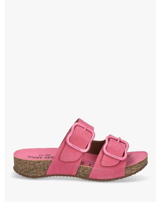 Josef Seibel Pink Tonga 64 Double Buckle Leather Slider Sandals
