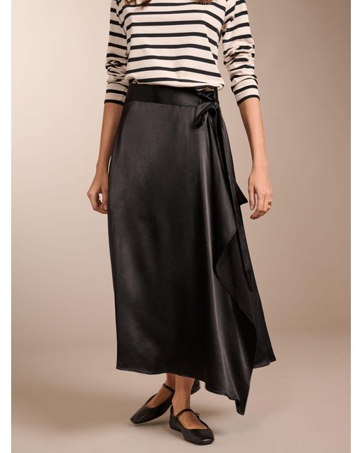 Baukjen Black Federica Satin Crepe Wrap Midi Skirt