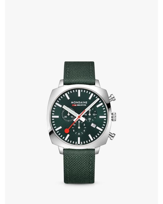 Mondaine Green Msl.41460.lf.set Grand Cushion Date Chronograph Fabric Strap Watch for men