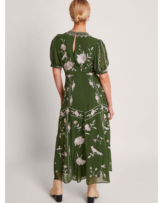 Monsoon Green Grace Embroided Midi Dress