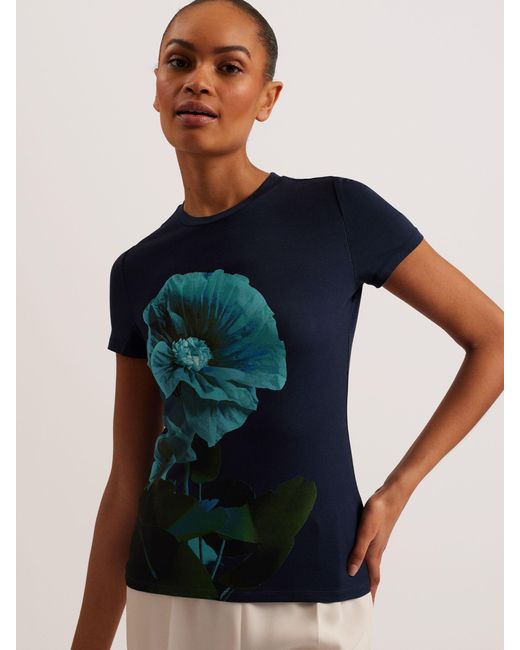 Ted Baker Blue Meridi Graphic Floral Print Top