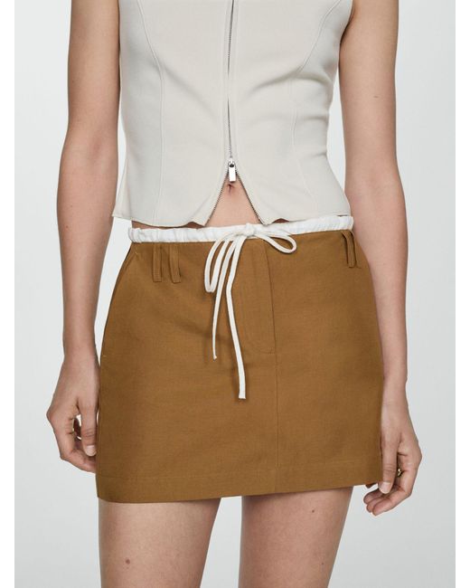 Mango Brown Paula Linen Blend Mini Skirt