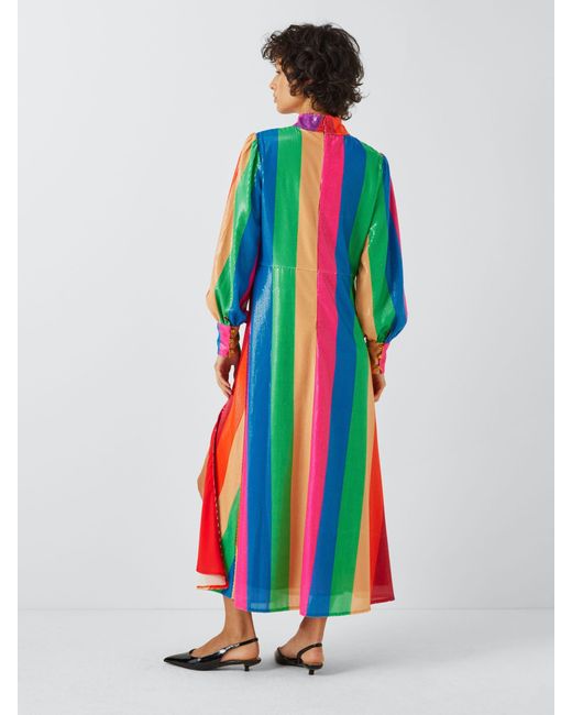 Olivia Rubin Red Maddie Rainbow Stripe Sequin Midi Dress