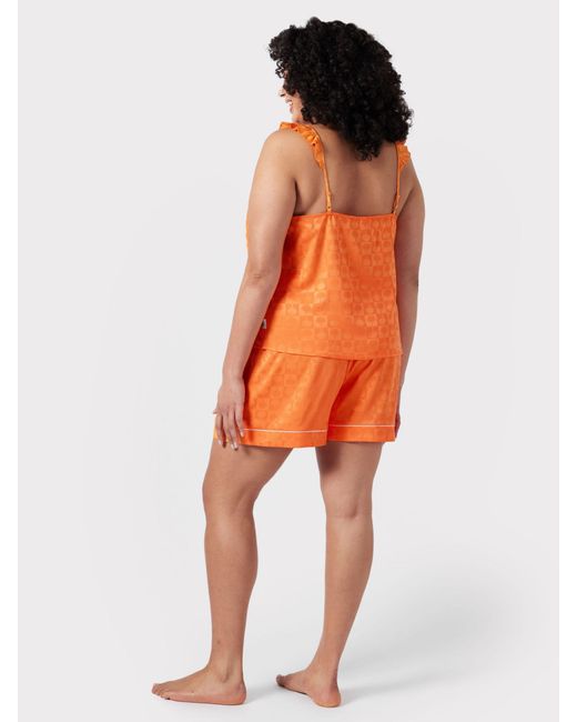 Chelsea Peers Orange Curve Satin Jacquard Palm Short Pyjamas