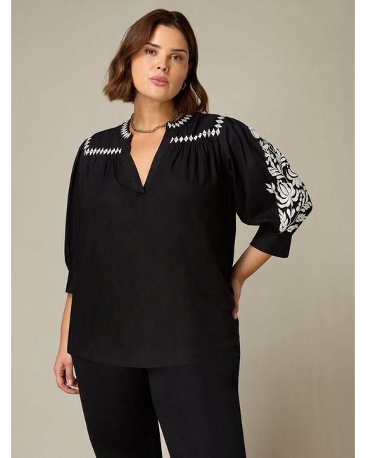 Live Unlimited Black Curve Relaxed Embroidered Blouse