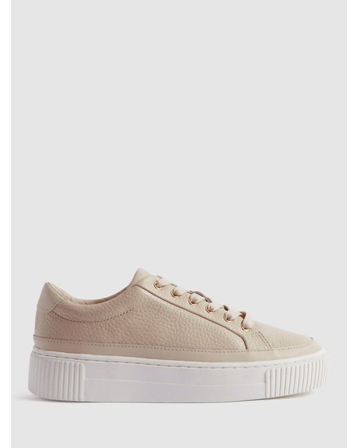 Reiss Natural Leanne Pebbled Leather Flatform Trainers
