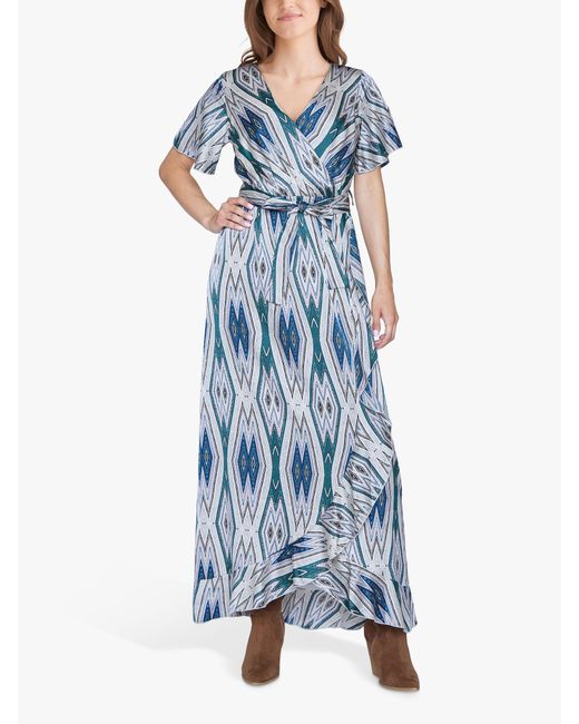 Sisters Point Blue Ehtnic Print Maxi Wrap Dress