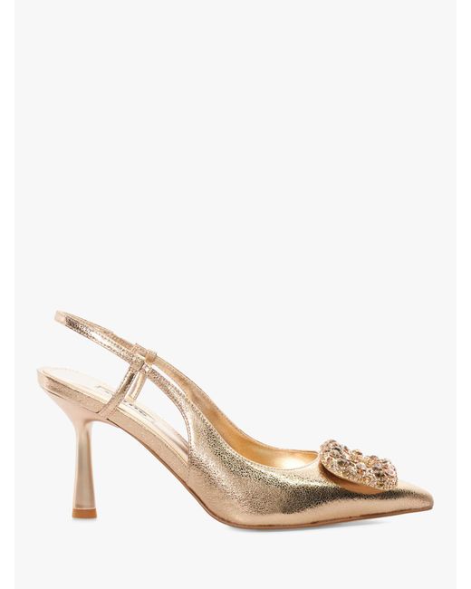 Dune Natural Calenna Brooch Detail Slingback Court Shoes