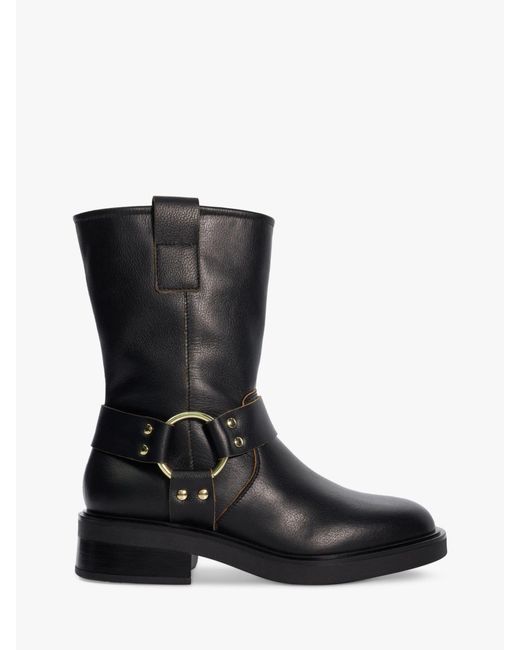 Dune Black Pally Leather Low Biker Boots