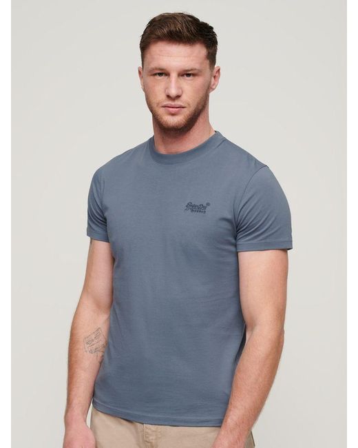 Superdry Blue Organic Cotton Essential Logo Embroidered T-shirt for men