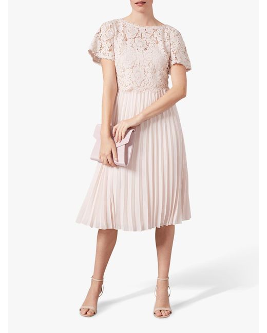 Phase Eight Pink Bettina Floral Lace Bodice Pleated Skirt Dress