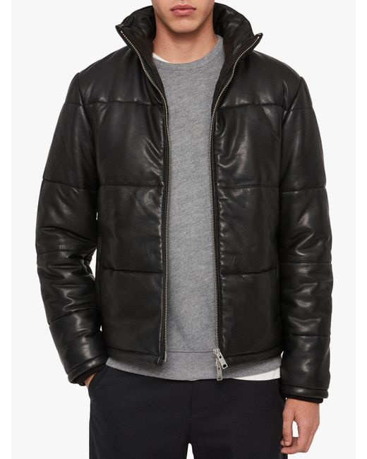 AllSaints Black Coronet Leather Puffer Jacket for men