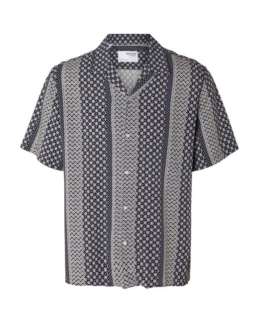 SELECTED Gray Vero Geometric Print Short Sleeve Shirt for men