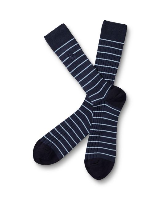 Charles Tyrwhitt Blue Cotton Blend Ribbed Stripe Socks for men