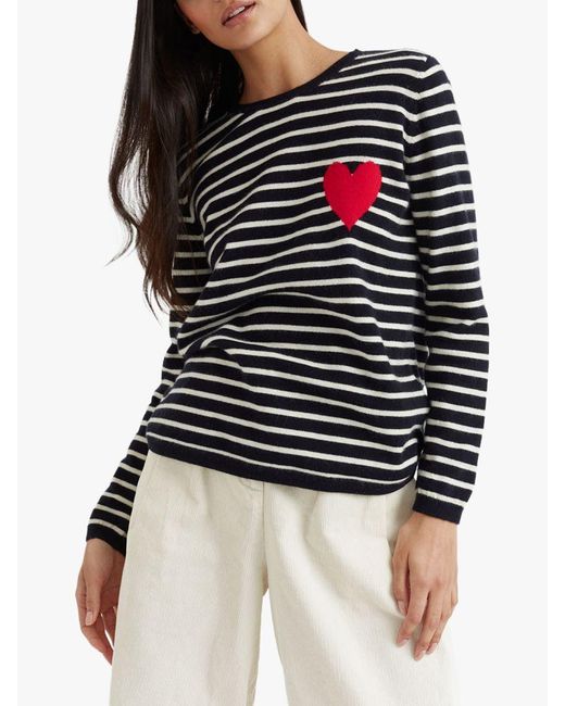 Chinti & Parker Black Breton Stripe And Heart Wool And Cashmere Blend Jumper