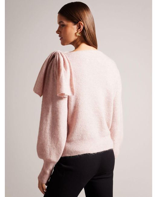 Ted Baker Pink Larbow Wool Blend Statement Bow Jumper