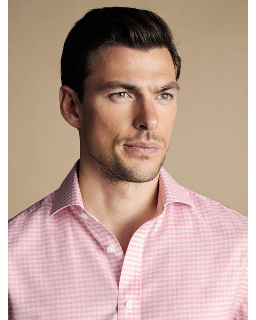 Charles Tyrwhitt Pink Key Gingham Non-iron Twill Shirt for men