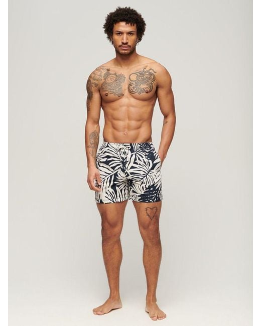 Superdry Black Printed 15" Swim Shorts for men