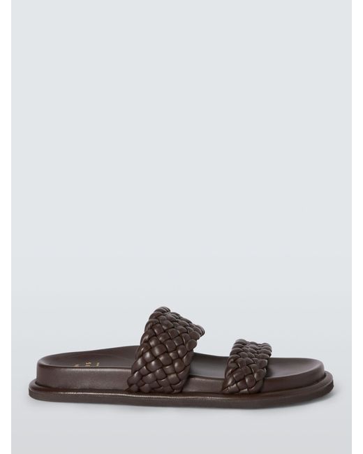 John Lewis White Lovey Leather Woven Padded Footbed Sliders