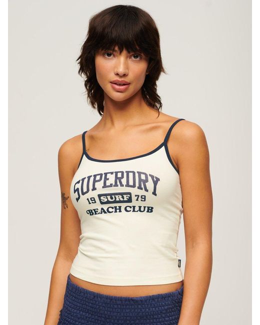 Superdry White Athletic Essentials Organic Cotton Blend Branded Cami Top