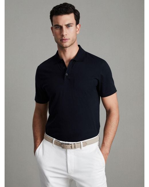 Reiss Blue Austin Short Sleeve Cotton Polo Shirt for men