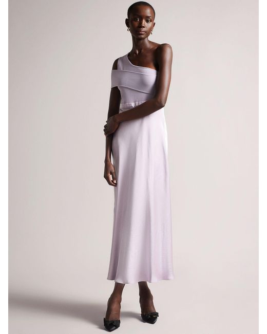 Ted Baker Pink Ivena Asymmetric Knit Bodice Satin Skirt Midi Dress