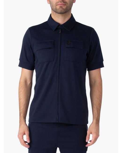 Luke 1977 Blue Orne Zip Through Polo Shirt for men