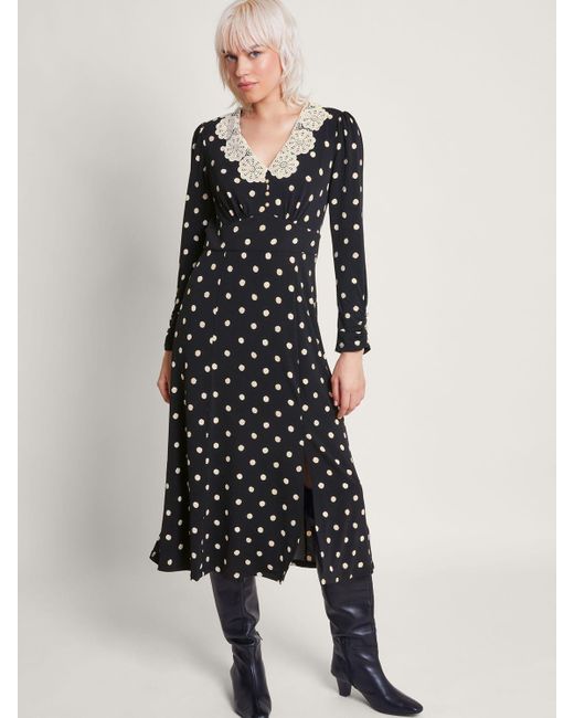 Monsoon Sally Spot Lace Neckline Midi Dress | Lyst UK